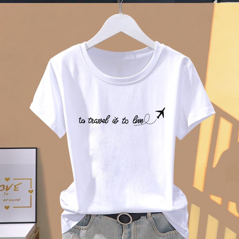 (Asian Size) letter flower style Women's Top Short Sleeve T-shirts O-neck Casual Clothing Fashion Female T shirt Printed Graphic Tee