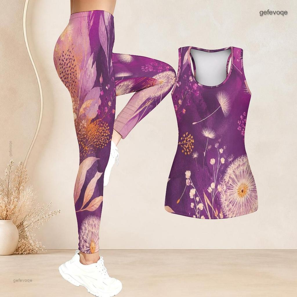 Women Plus Size Two Piece Set Scoop Neck Sleeveless Sage Green Floral Printed Tank Top Fitted Pants