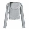 Women Cotton Ribbed Square Neck Crop Top With Long Sleeve