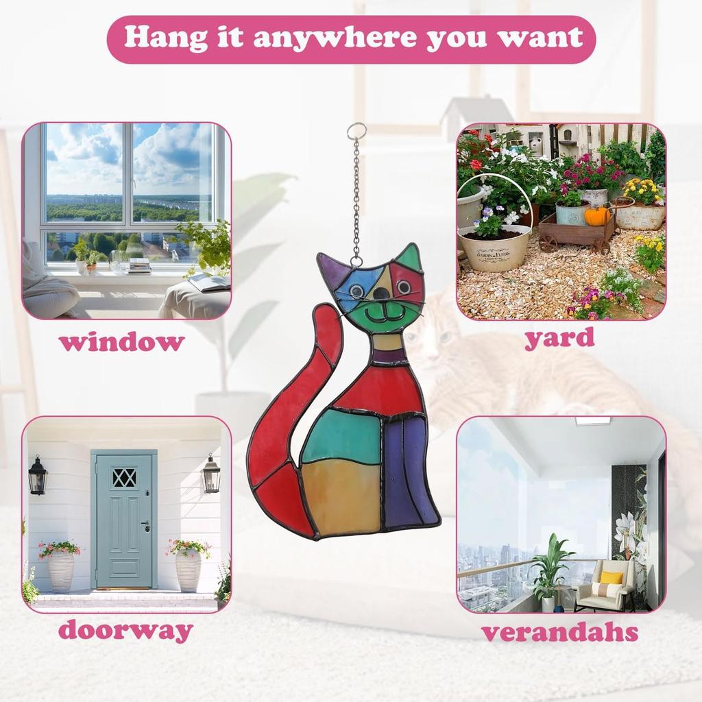 Tuxedo cat Stained glass cat charms Mourning cat souvenirs Cat themed gifts Angel Cat Memorial Gift Rainbow Bridge Pet Memorial Gift Furry Animal