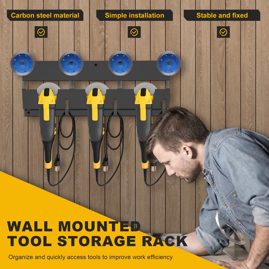 3-Slot Angle Grinder and Polisher Holder Wall-Mounted Metal Tool Rack Multi-Tool Organizer for Garage and Workspace Space-Saving