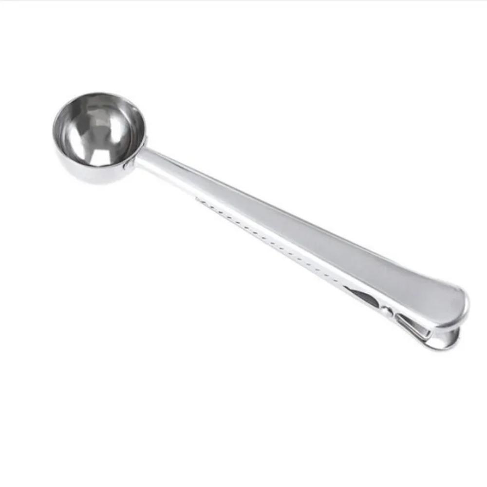 2-in-1 Multifunction Stainless Steel Coffee Scoop with Clip Coffee Tea Measuring Scoop 1Cup Ground Coffee Measuring Scoop Spoons