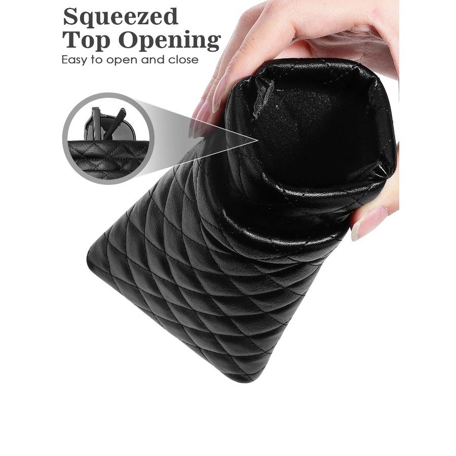 1Piece Soft PU Double Glasses Case Portable Squeeze Top Leather Glasses Case Minimalist Argyle Anti-Scratch Glasses Storage Bag