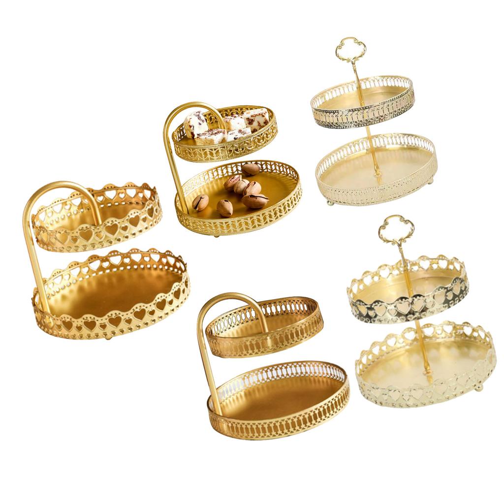 Double Layer Pastry Tray Decorative Copper Gold Biscuits Dessert Display Plate for Wedding Double Layer Pastry Tray Pastry Tray