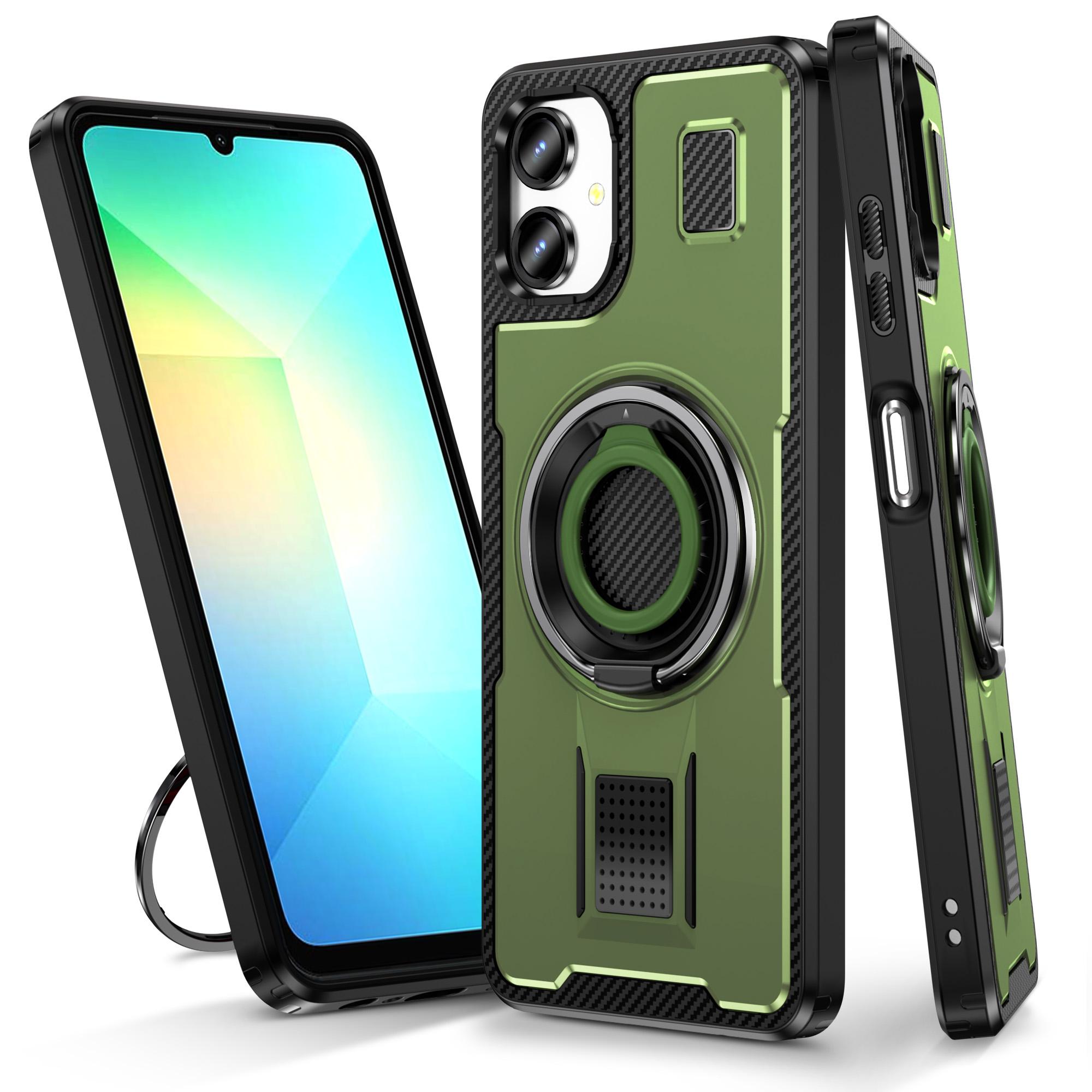

Для Samsung Galaxy A06 4G Чохол TPU+PC Підставка Чохол для телефону з силіконовим ремінцем для пальця Army Green