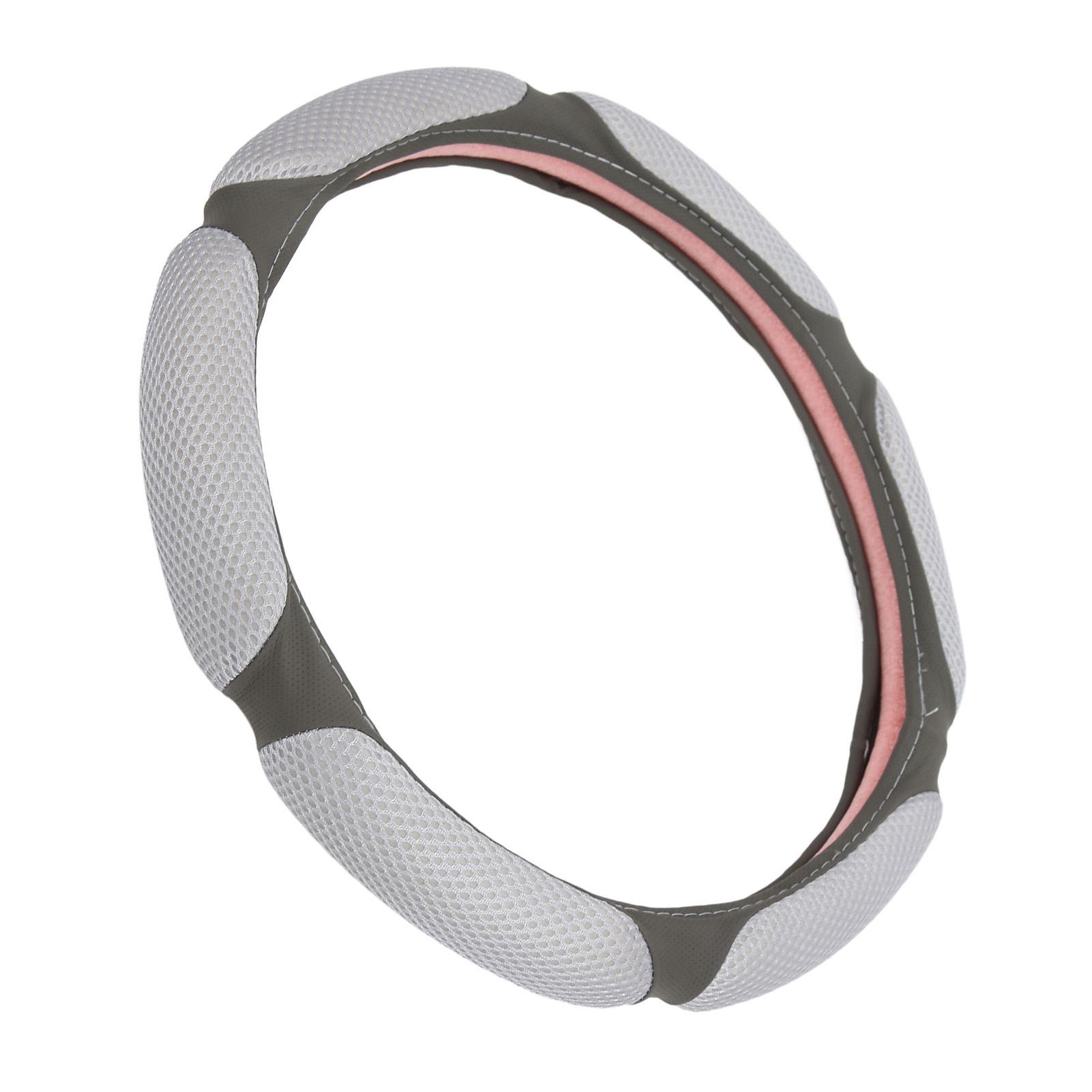 

15in Round Steering Wheel Cover Artificial Leather Breathable Ice Silk Nonslip Universal for 37‑38cm Steering WheelsGrey серый