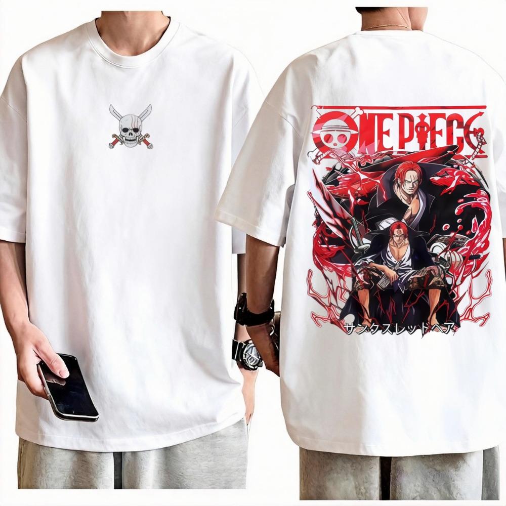 

One Piece Shanks TShirt Unisex Y2K Anime Graphic Print Pure Cotton Crew Neck Casual High Street Fashion Tops For Men Women XL