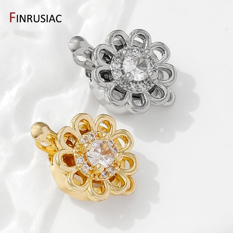 14K Gold Plated Brass Flower Insert Clasps Fasteners,Inlaid Zircon Layered Clasps Connectors For DIY Jewelry Making Supplies