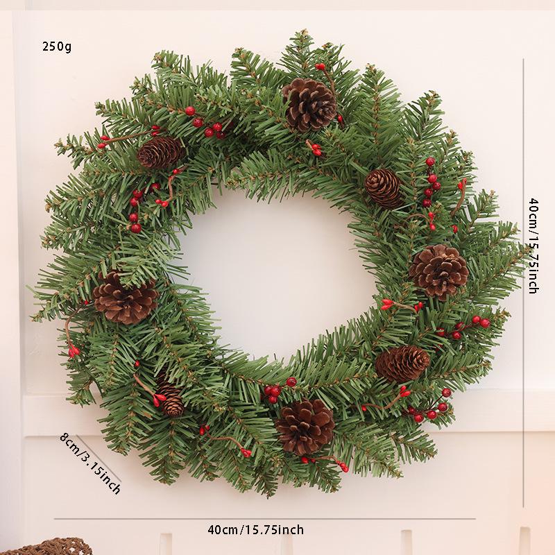Christmas Wreath 35/40cm Pre-made Door Hanger, Festive Holiday Decoration for Home Entrance Xmas Decor