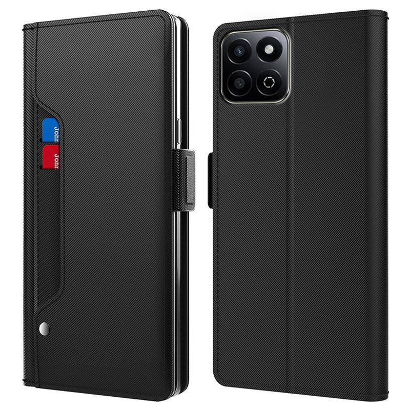 

For Honor Play 60 Plus 5G Case Mirror TPU+PU Leather Bookstyle Phone Cover Card Holder Black