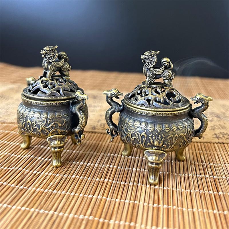 Weihrauchbrenner mit Doppeldrachen-Dreibeinkessel, Xiangyun-Weihrauchbrenner, Suanni-Platte, kleiner Weihrauchbrenner