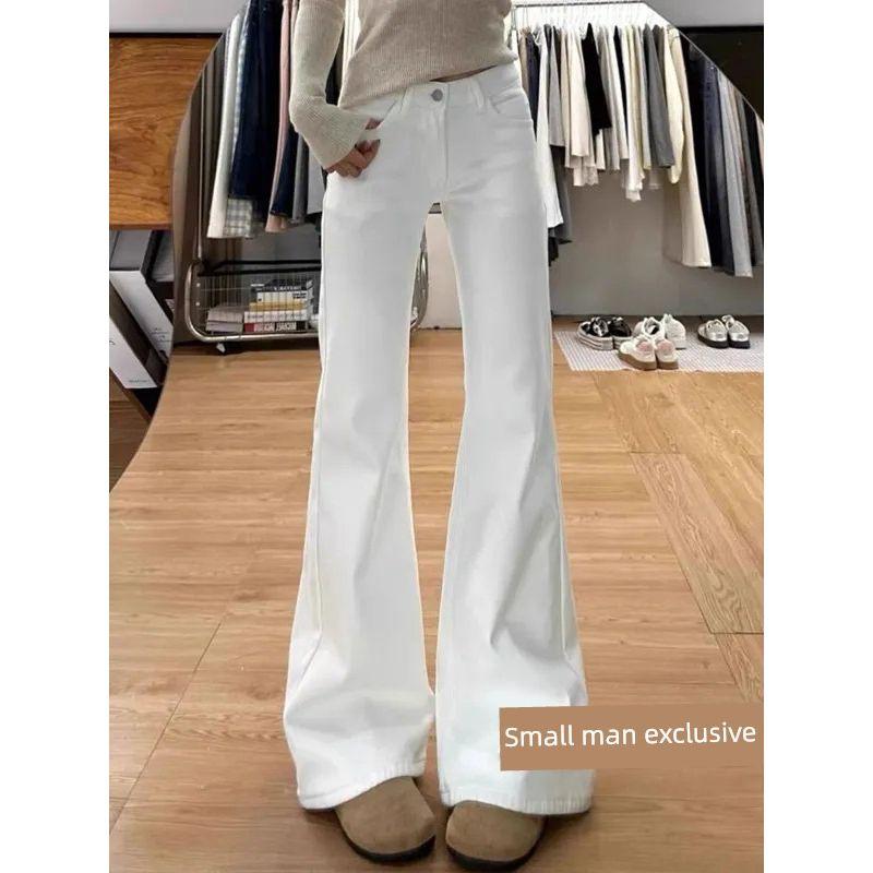 White Skinny Denim Female 2025 Summer 145 Small Slim Looking High Waist Loose Without Leg Sticking Straight Flare Pants