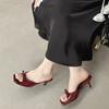 New niche outer wear bow high heel slippers women's sandals half slippers sandals