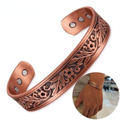 Ikuinen Magnetic Bracelet Copper Flower Leaf Cuff Adjustable Bangles Femme Vintage Copper Bracelets for Men
