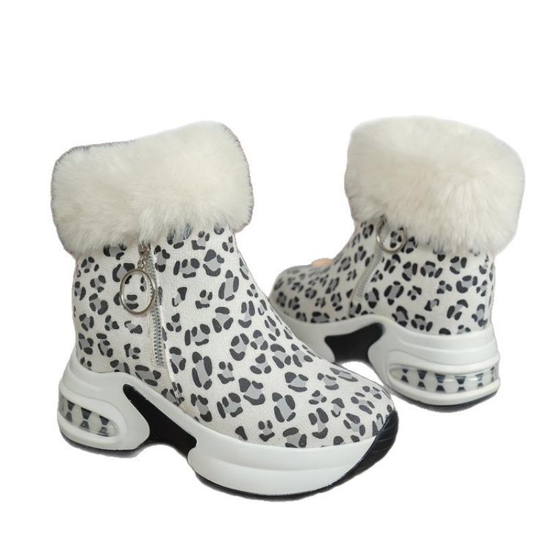 Women's Plus-Size Leopard Print High-Top Flat Ankle Boots - Comfortable Cushioned Insole, Wide Calf, Wholesale