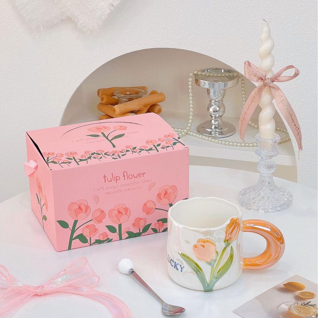 Cute Breakfast Mug Women's High Looking Home Tulip Ceramic Cup Creative Couple Coffee Water Cup