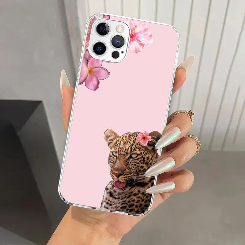Rosa Leopardenmuster Handyhülle für iPhone 17 Air 16 15 Plus 14 13 Mini 12 11 Pro Max 16E 7 8 SE 2020 Weiche Funda Druckschale 17 Ai