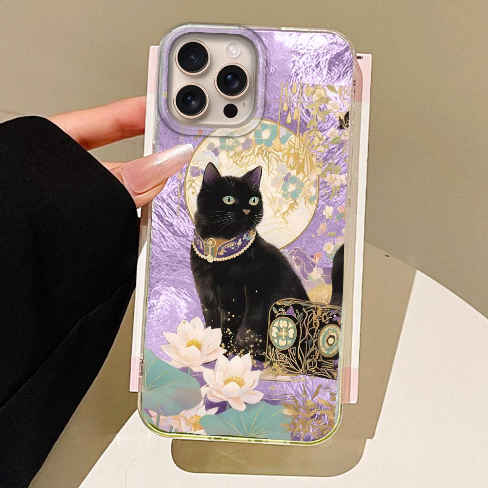 

Чехол для телефона Lucky Purple Cat с текстурой ледника для iphone 16 15 14 7 8 Plus 13 Pro Max X XS XR SE 2022 Силиконовая задняя крышка iPhone 16 белый