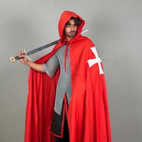 Red Templar Cloak Holy Cross Templar Crusader Cloak Upper Inner with Chainmail Medieval Knight Armor Cloak LARP Cosplay Costume