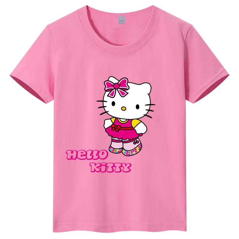 

2026 Cute Sanrio Hello Kitty Cartoon Print Children Daily Outdoor Womens summer loose and fashionable style S