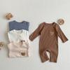 New Baby Spring and Autumn Romper, Ribbed Loungewear, Newborn Bear Print Base Sleepwear, One-Piece Crawling Suit