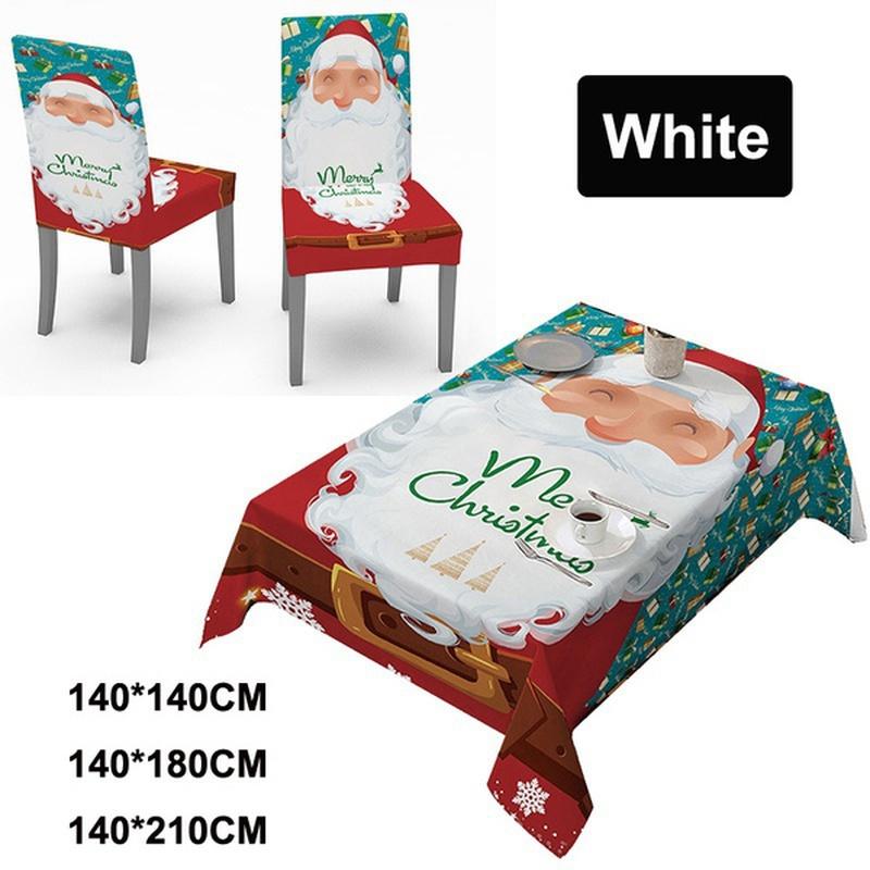 Christmas Tablecloth Chair Cover Kitchen Dining Table Decorations Santa Claus Print Family Rectangular Party Table Chair Covers Christmas Ornaments