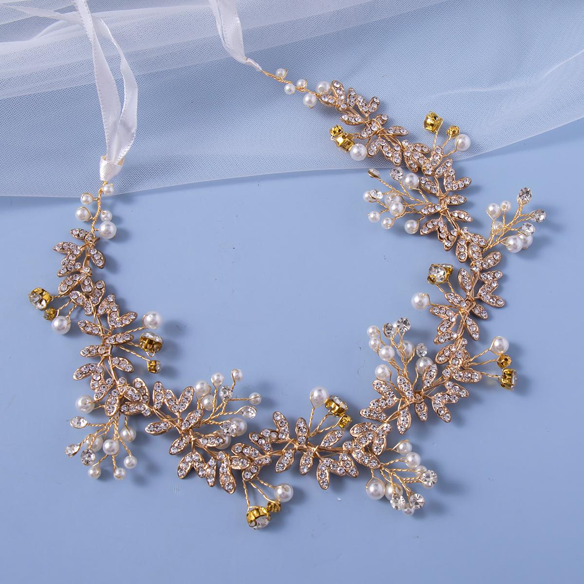 

New Bride Wedding Hair Accessories Women s Jewelry Accessories Fashion Wedding Gold Beads Headwear Handwoven Crystal Headwear золотой