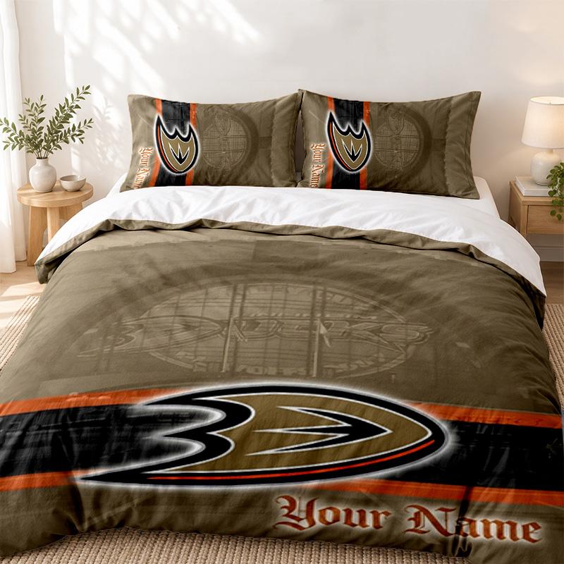 Anaheim Ducks Benutzerdefinierter Name 3-teiliges Set Perfekt für das Schlafzimmer Bequemes Bettwäscheset enthält einen Bettbezug und zwei Kissenbezüge Ideal für Geburtstage oder Weihnachten