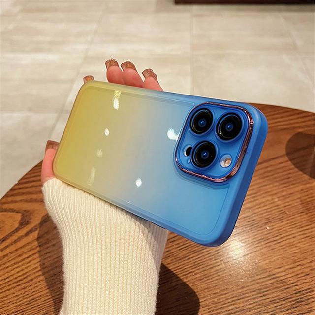 Gradient Rainbow Clear Shockproof Phone Case For Iphone 14 13 12 11pro Max Xs Max Xr Plus Silicone Metal Camera Protector Cover
