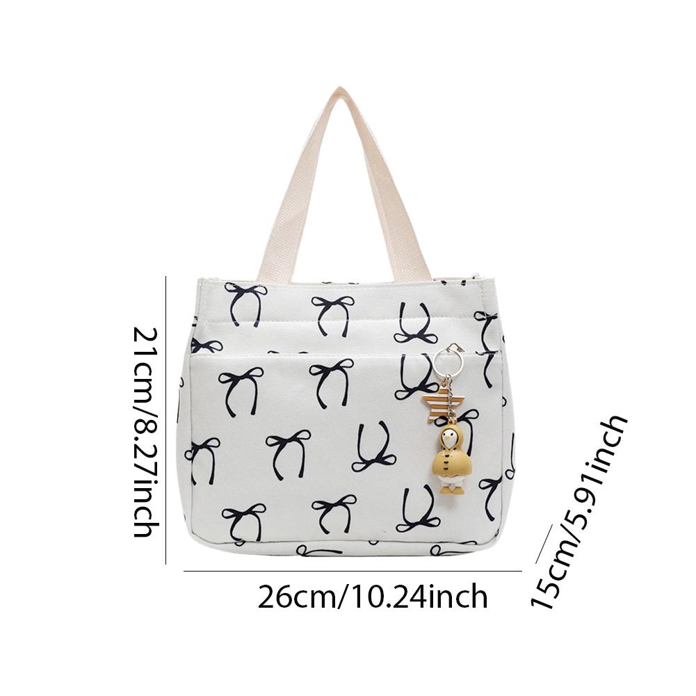 Canvas Lunch Bag with Handle Bow Print Tote Bag Lightweight Hobo Bag for Women Girls School Office Meal Prep Bag Cute Lunch Bag