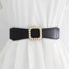Square Pearl Inlaid Smooth Buckle Elastic Belt Women'S Dress Decoration Elastic Thin Waist Seal Three Sizes