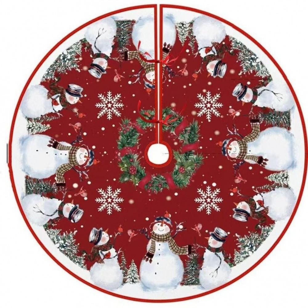 Flannel Xmas Tree Skirt Collar Santa Claus Snowflakes Xmas Decorative Tree Mat