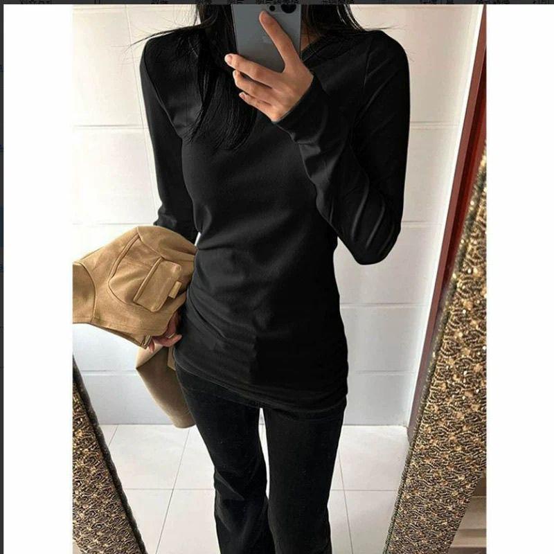 

German velvet medium and long-sleeved T-shirt women s new autumn and winter inner and outer bottoming shirt slim-fitting Spice Girl top trendy S чёрный