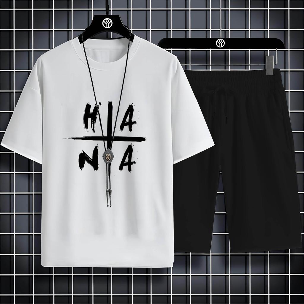 Vier Jahreszeiten Mode Lässig O Kragen 2d Trend Brief Drucken Herren Kurzarm T-Shirt Lose Bequeme Schnell Trocknende Anzug