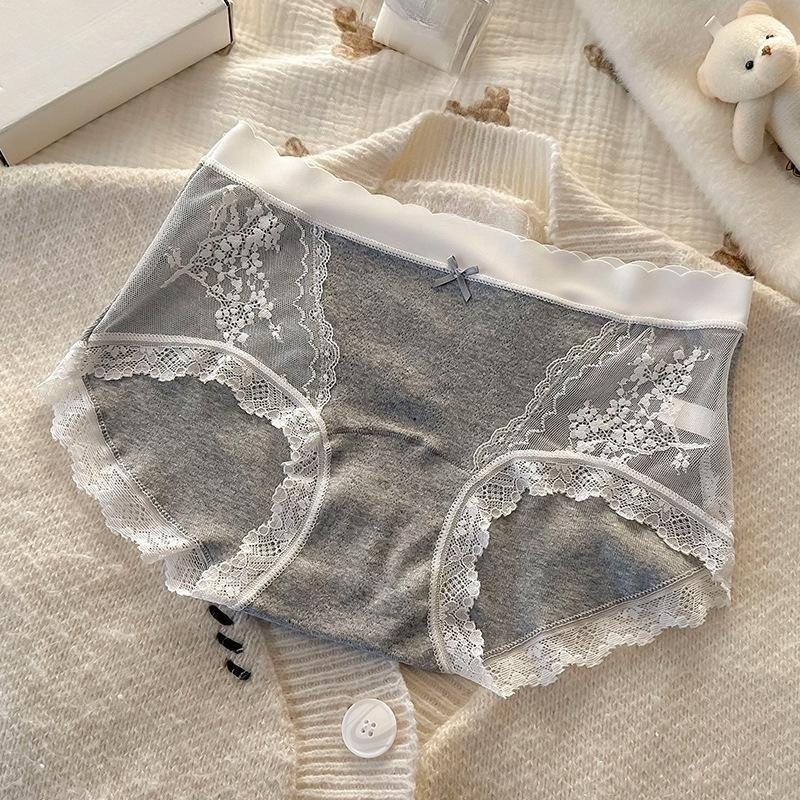 Female Spring and Autumn Pure Cotton Lace Pure Wind 32A Bacteriostatic Cotton Extended Crotch Waist Triangle Briefs