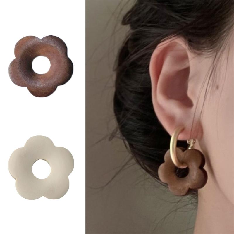 10 Pcs Wooden Flower-Shaped Spacer Beads Blanks Flower Earring Findings Charm for DIY Necklace Earrings Jewelry Making
