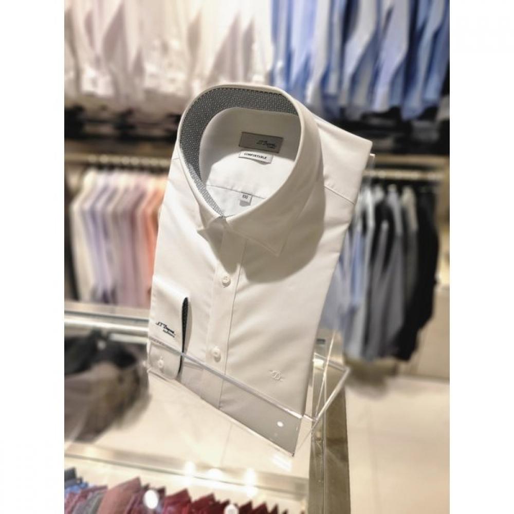 S.t. Dupont Long Sleeve Slim Fit Stretch Collar Snap Button White Shirt Se5sm22ls925swh