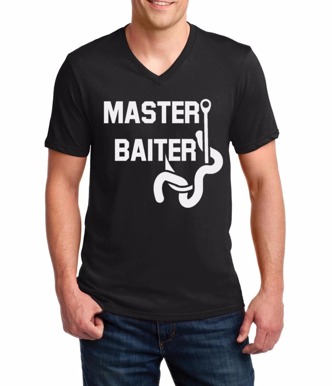 V-neck Master Baiter Fishing Shirt Funny Slogan Performance Fisherman Gift Tee L