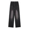 Damen High-Waist Wide-Leg Distressed Jeans - Schwarz/Grau Retro-Stil, Lockere Passform, Bodenlang