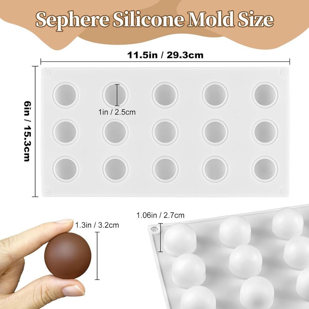 

2 шт. Формы для шоколадных сфер, каждая по 15 ячеек, 3D-формы для шаров, силиконовые, маленькие, для полусфер, формы для конфет, силиконовые, для украшения тортов, жировые бомбы 2pcs