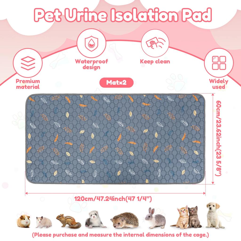 2Pcs Guinea Pig Pee Pad 47x24 Inch Puppy Kitten Blanket Bed Mat Absorbent Bedding Training Mat Reusable Small Pet Soft Sleep Mat