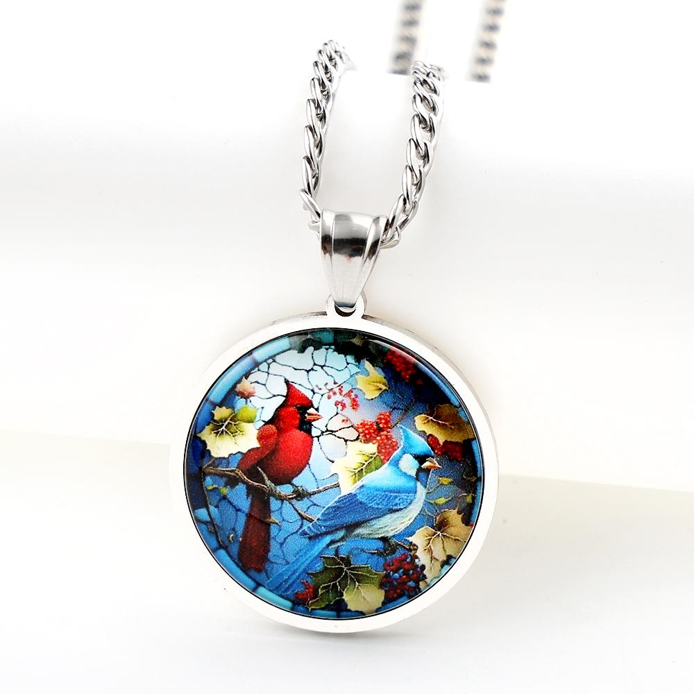 Hummingbird Glass Dome Cabochon Pendants Necklaces Women Men Stainless Steel Bird Rainforest Memory Chain Jewelry Accessories