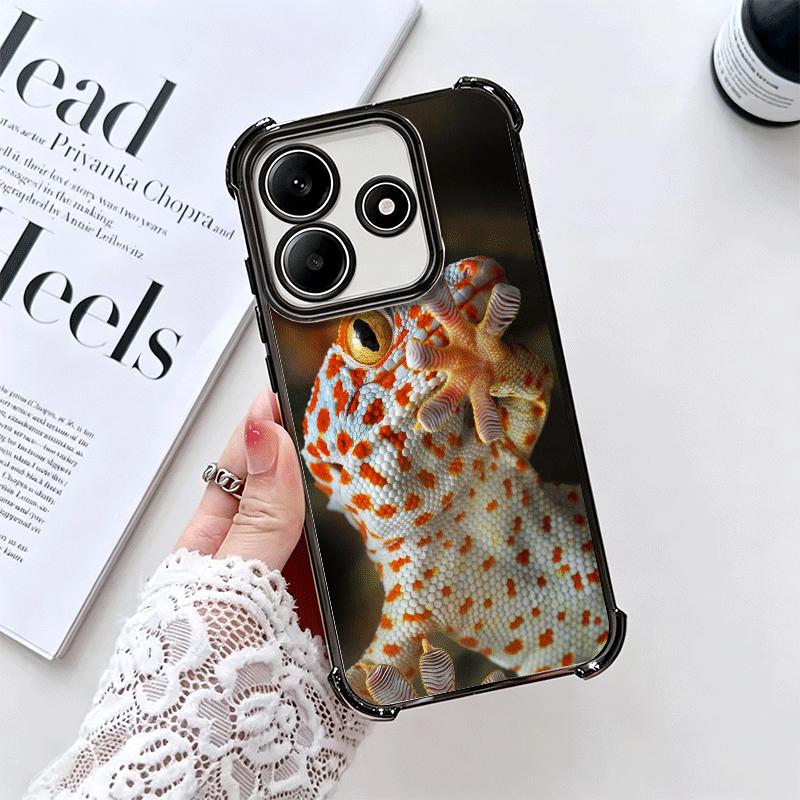 Lizards Geckos Cute Pet Plating Phone Case For Xiaomi Redmi Note 14 15 Pro Plus 13 12 11 11S 11T 10 9S 9 5G Anti-Fall Airabag Co