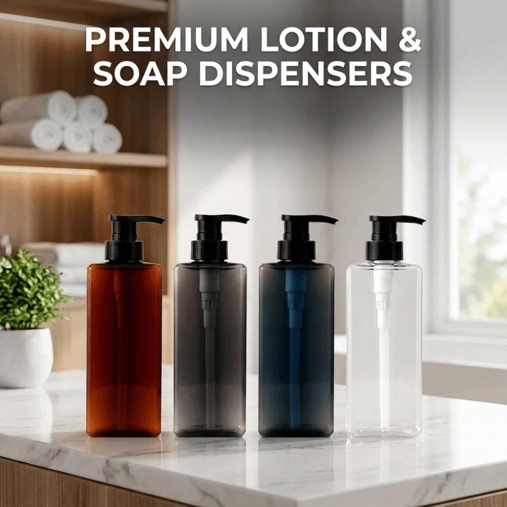 400/500ml Dispenser Sapone Vuoti Design Quadrato Flacone con Pompa Lozione Tipo a Pressione Ricaricabili Shampoo Sottobottiglie Uso Viaggio Doccia