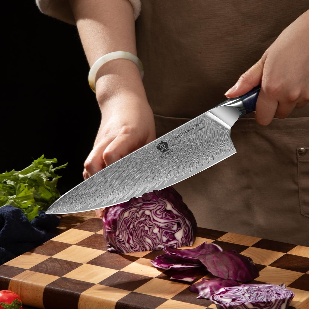 WILDMOK 8-Inch Damascus Japanese Chef Knife with VG10 Carbon Steel Black Resin Handle Kitchen Knives