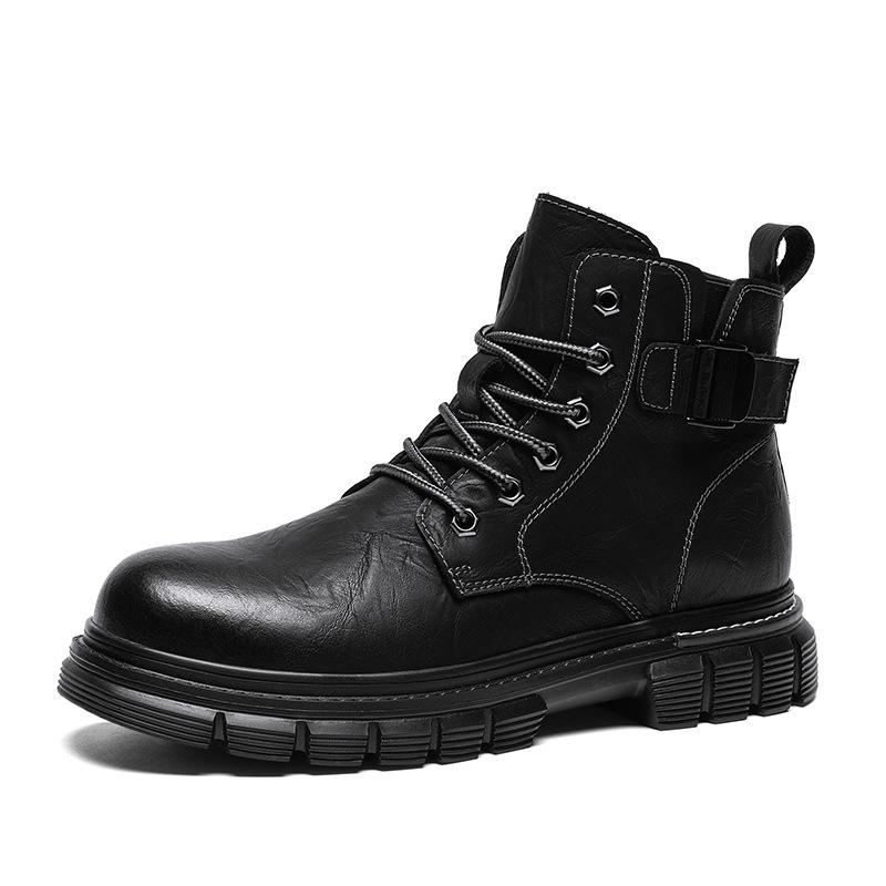 Herbst- und Winter Herrenschuhe Britische Martin Stiefel Herren Trendige High-Top Workwear Lederstiefel Dicksohlige Wasserdichte und Rutschfeste Herren Bergstiefel