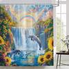 Dolphin Shower Curtain Waterfall Ocean Sunflower Flower Rainbow Fantasy Landscape Fun Sea Animals Nature Scenery Bathroom Decor Set Polyester Fabric