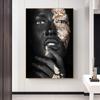 Gold and Black Female Oil Paintings, African Female Posters and Prints, Cuadro Living Room Decoration, Modern Walls