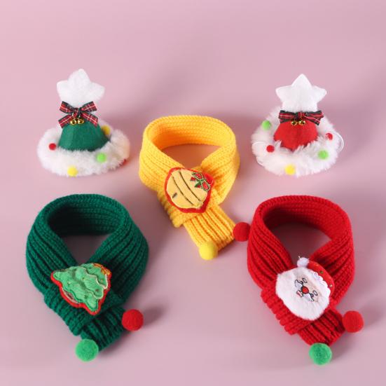 Pet Christmas Hat And Scarf Set for Small Dogs Cats Winter Knitted Santa Hat