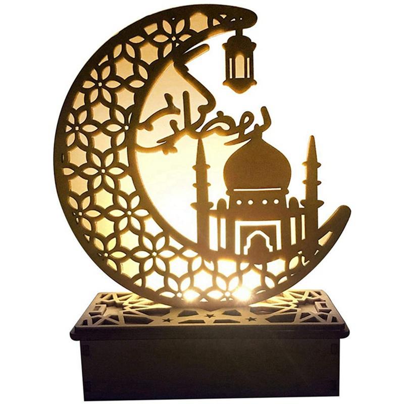 Good-Ramadan Eid Mubarak Wooden Ornament Lights Decorations For Home Islamic Muslim Party Eid Al-Adha Decor Eid Ornament
